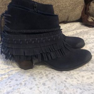 EUC Blue Suede Fringe Boots Ankle